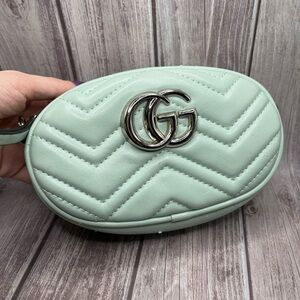Quilted Pouch Bag Quilted Heart Matelasse Aqua Light Blue Green Seafoam G G